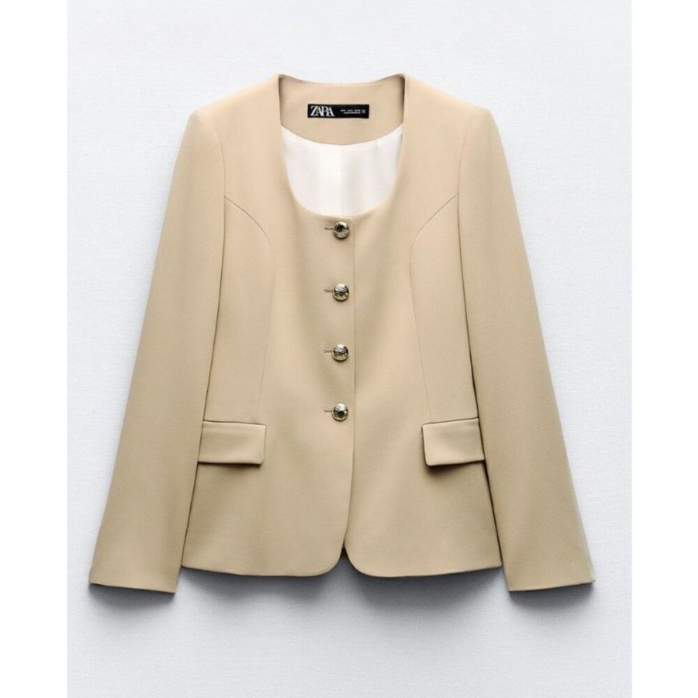 NEW - Never Worn - Zara Round Neck Blazer with Gold Buttons (Size M)